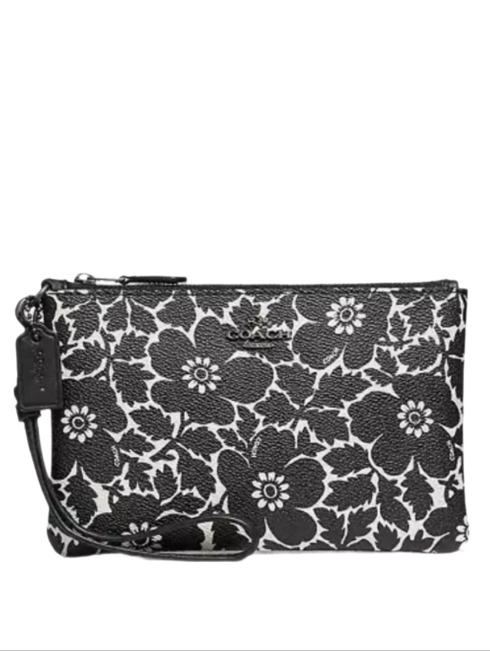 🖤 Coach Black White Anemone Floral Coated Canvas Gunmetal Nickel Wristlet Bag